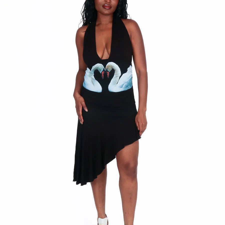 Swan Mini Dress in Black