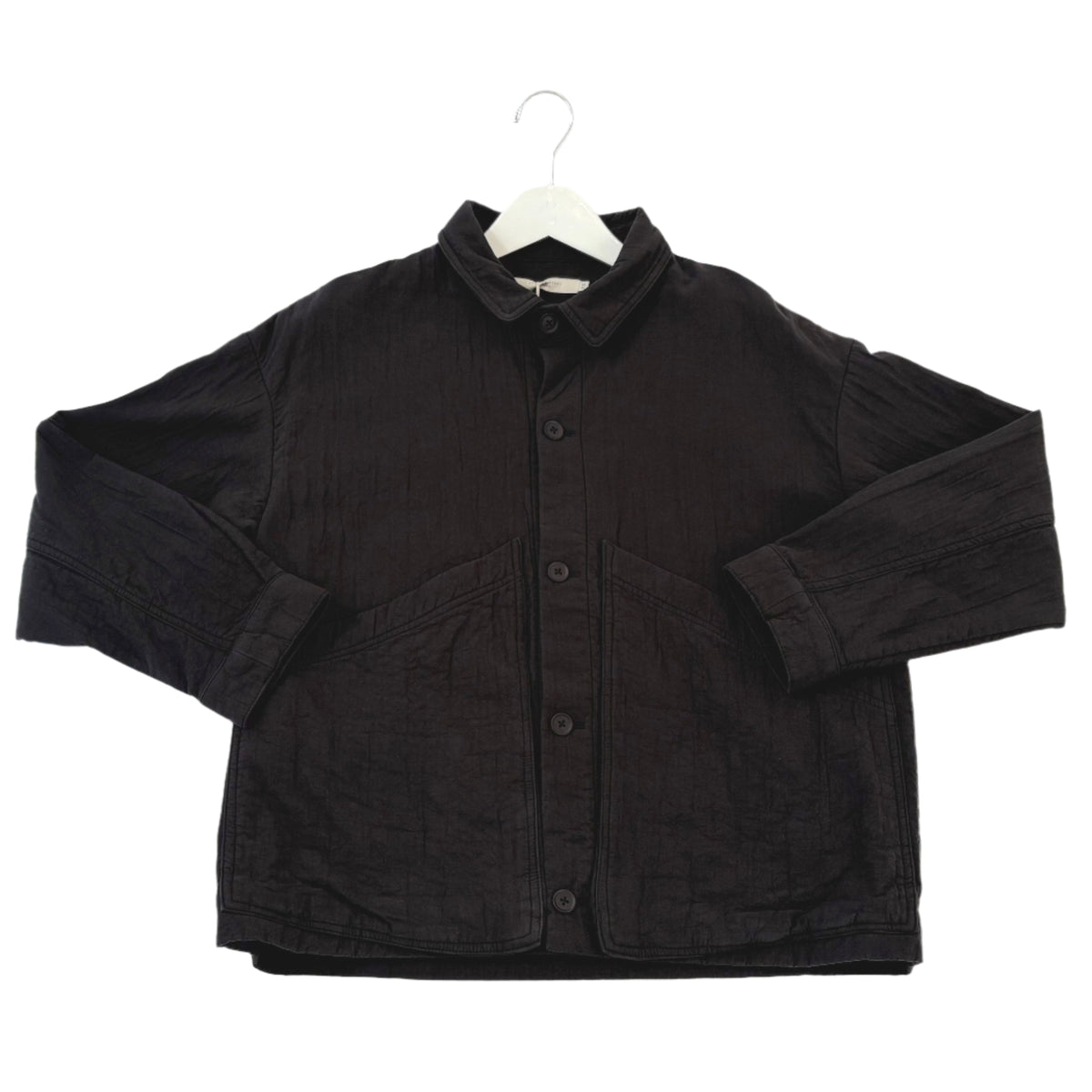 Panel Pockets Shirt Jacket in Black