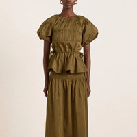 Hadley Blouse in Olive Satin