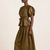 Hadley Blouse in Olive Satin