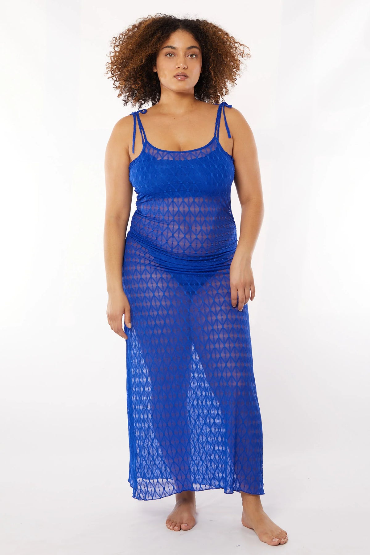Geo Lace Dress in Cobalt