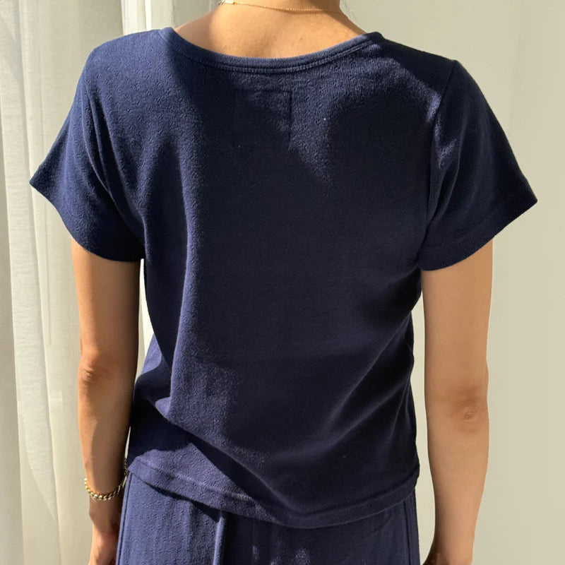 Pointelle Babe Tee in Navy