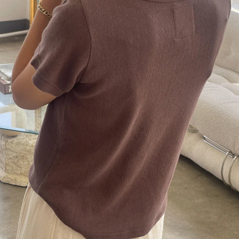 Pointelle Babe Tee in Chocolate