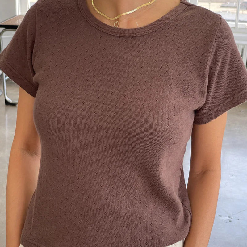 Pointelle Babe Tee in Chocolate