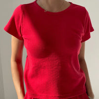 Pointelle Babe Tee in Red Apple