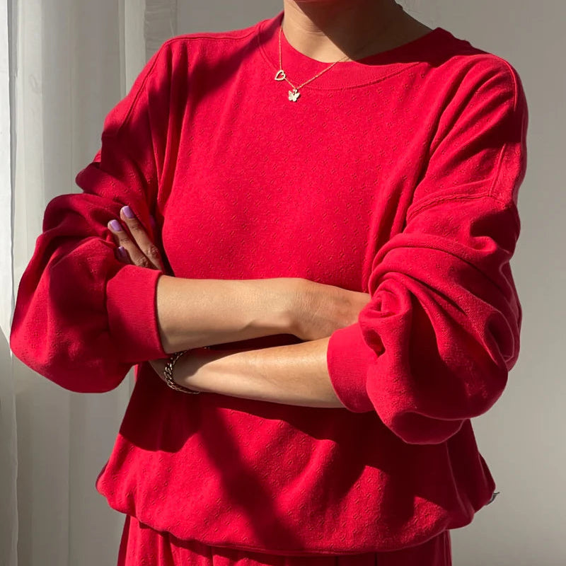 Pointelle Core Sweatshirt in Red Apple