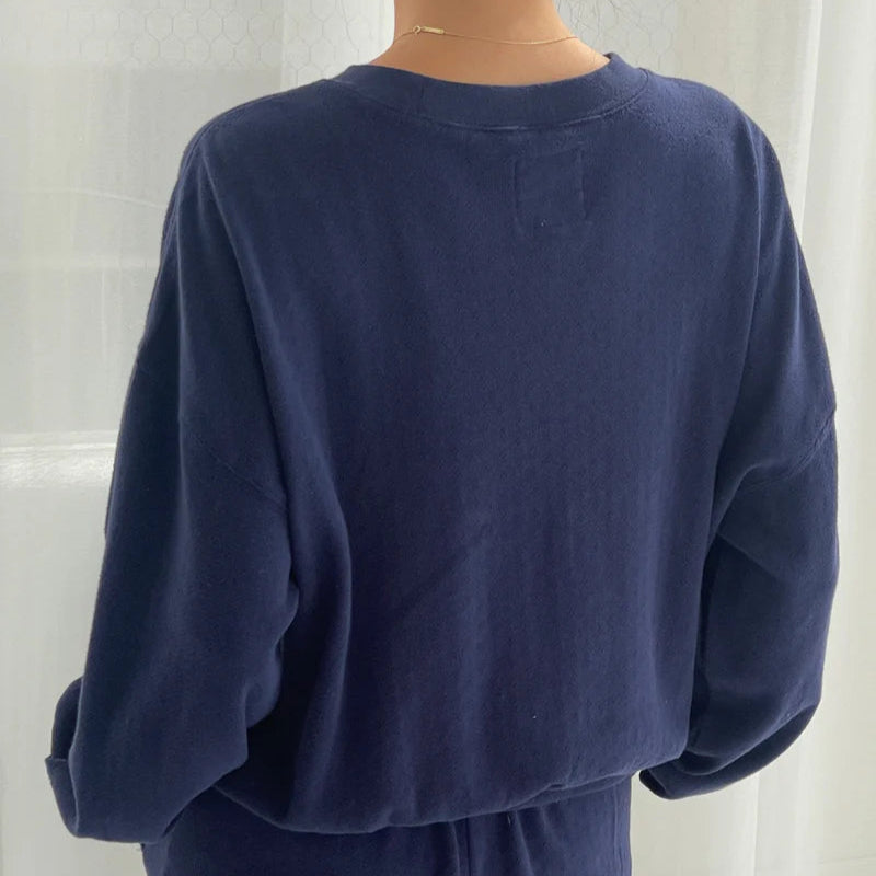 Pointelle Core Sweatshirt in Navy