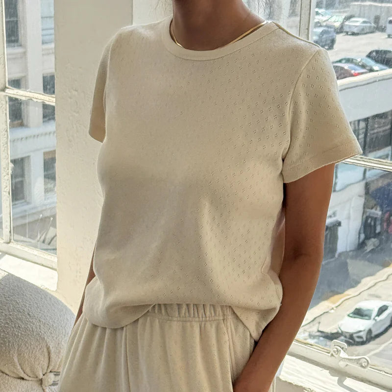 Pointelle Babe Tee in Naturel
