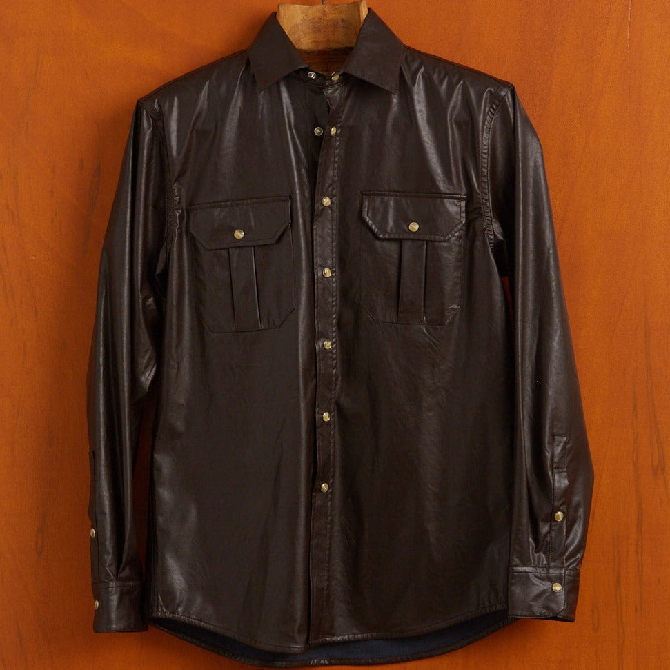Leather Viscose Overshirt in Brown