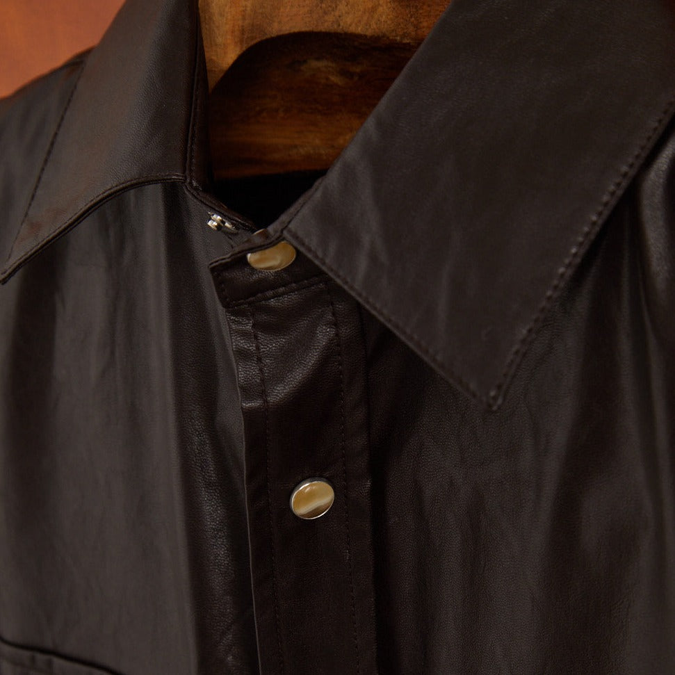 Leather Viscose Overshirt in Brown