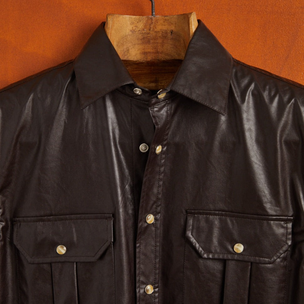 Leather Viscose Overshirt in Brown
