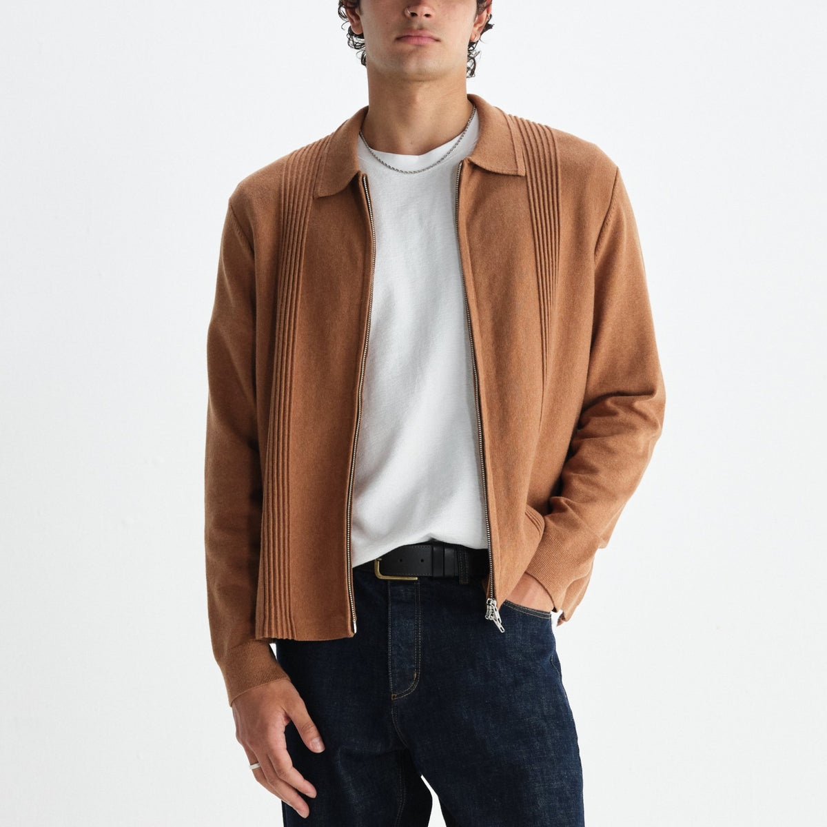 Lennox Zip Polo in Camel