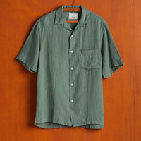 Linen Camp Collar Shirt in Dry Green