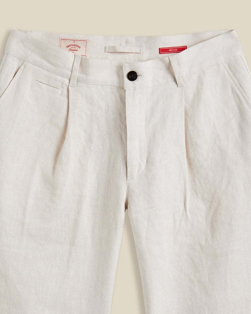 Single Pleat Linen Trousers in Ecru