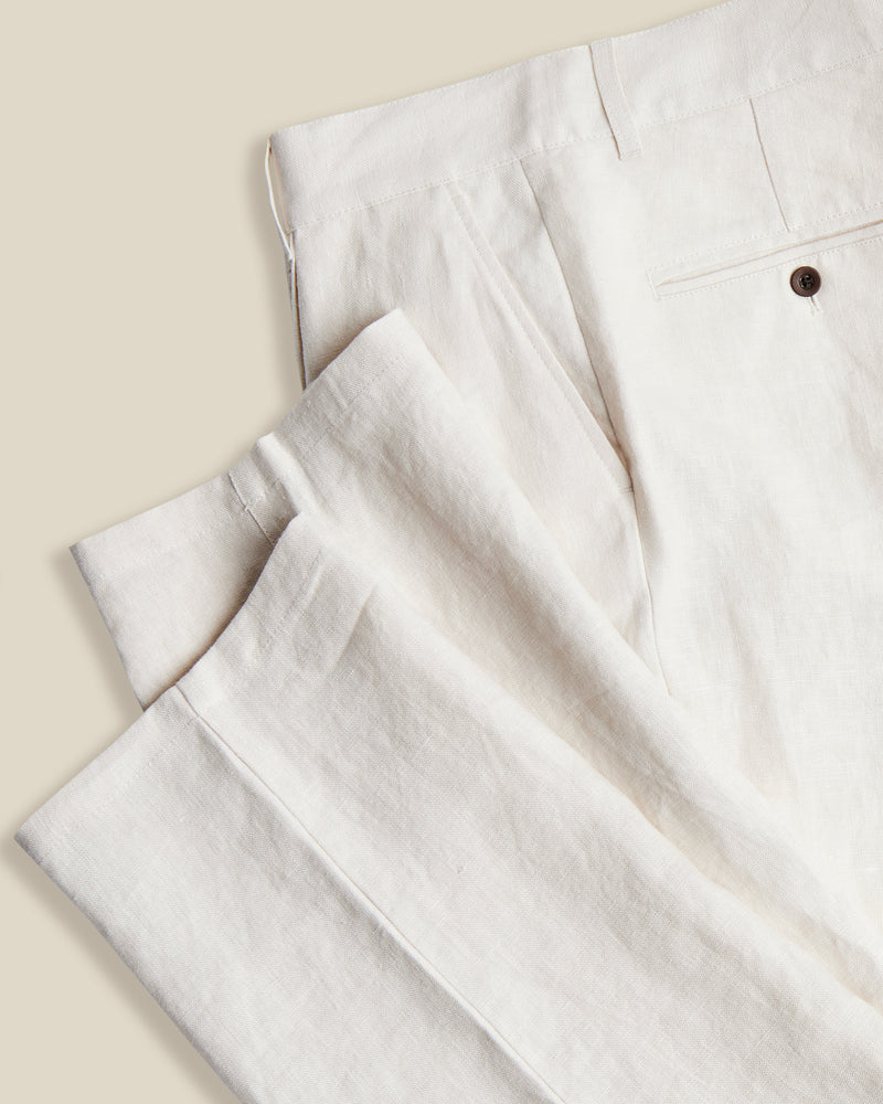 Single Pleat Linen Trousers in Ecru