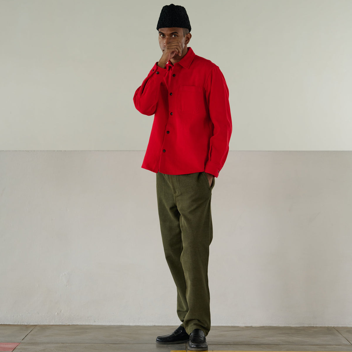 Herringbone Twill Over Shirt in Red