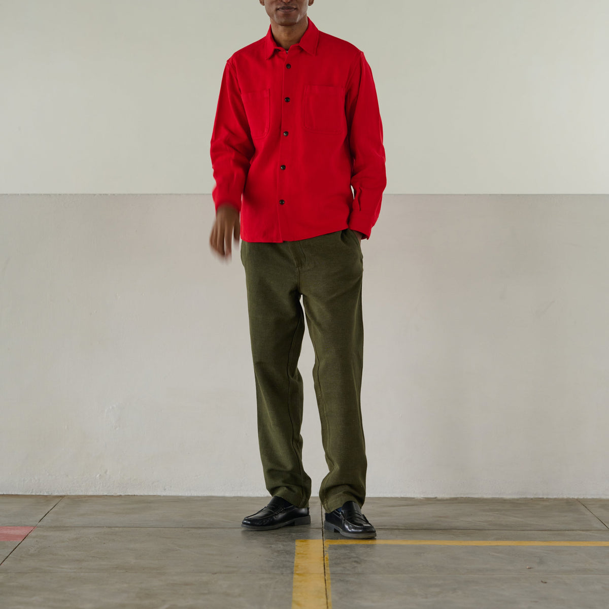 Herringbone Twill Over Shirt in Red