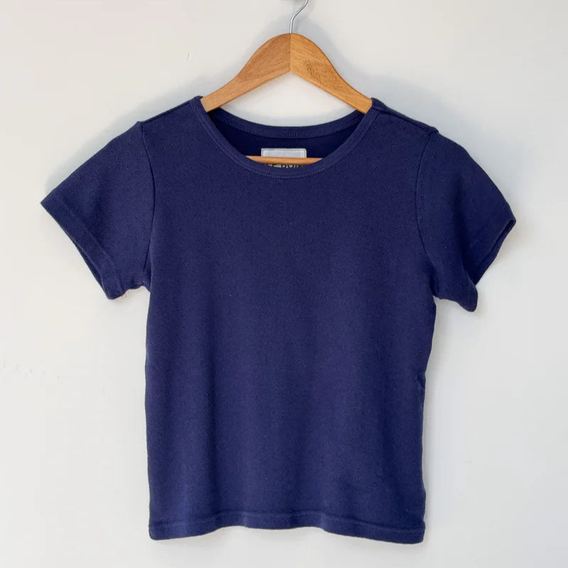 Pointelle Babe Tee in Navy