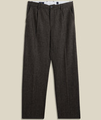 Single Pleat Herringbone Trousers in Brown