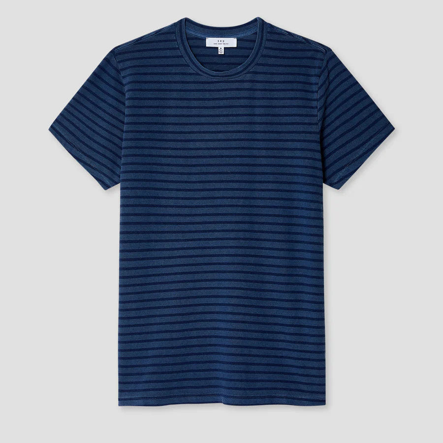 Hemp Stripe Crew Tee in Union Blue