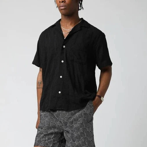 Striped Seersucker Shirt in Black