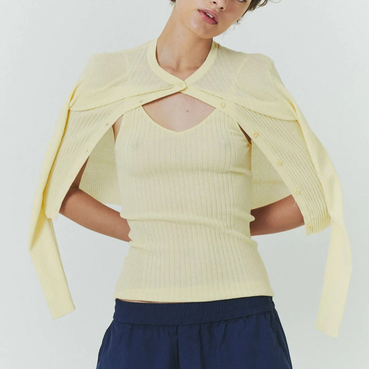 Rib Knit Cardigan in Butter