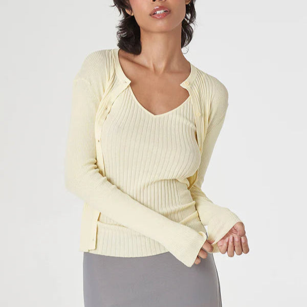 Rib Knit Cardigan in Butter