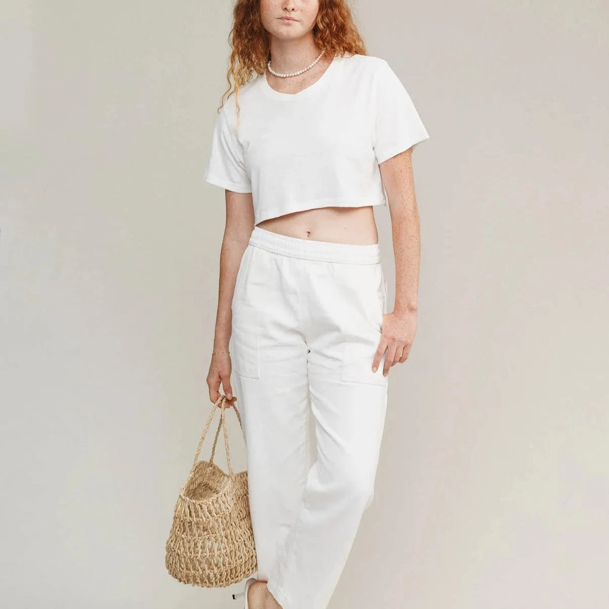 Super Cropped Lorel Tee in Washed White