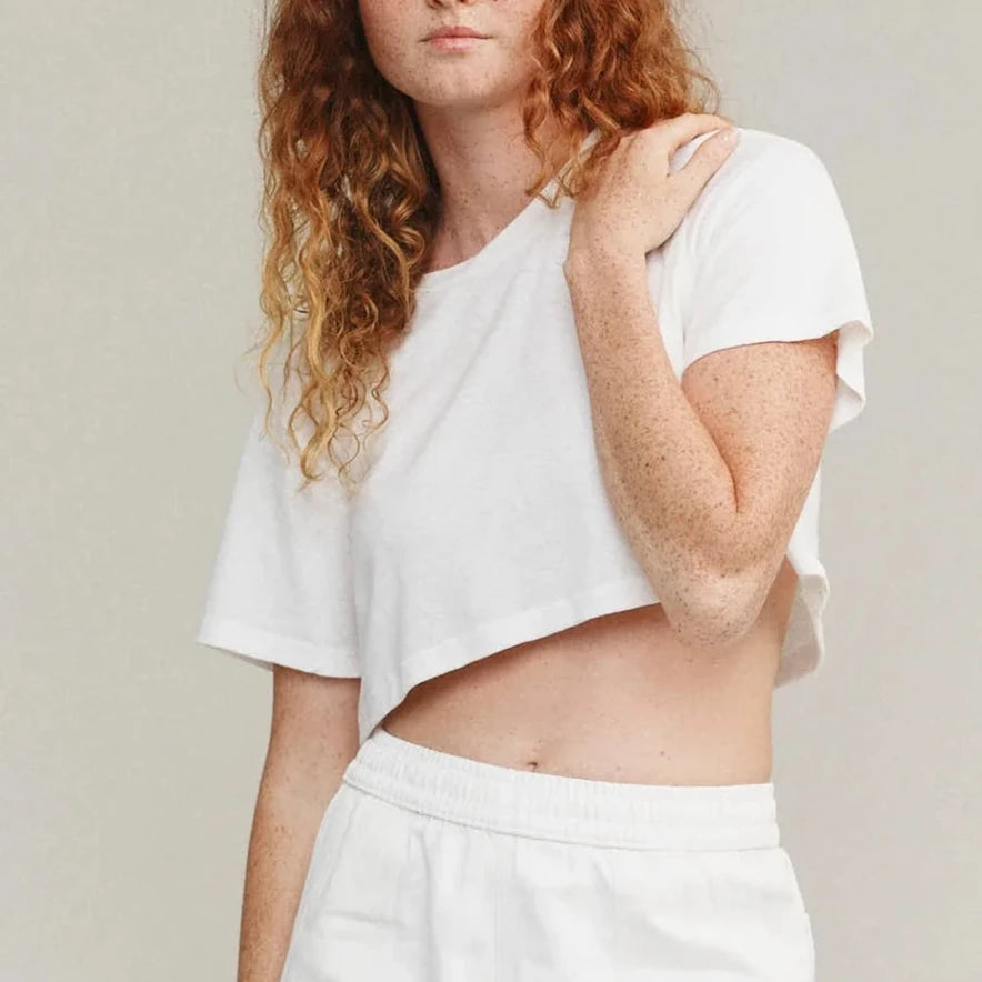 Super Cropped Lorel Tee in Washed White