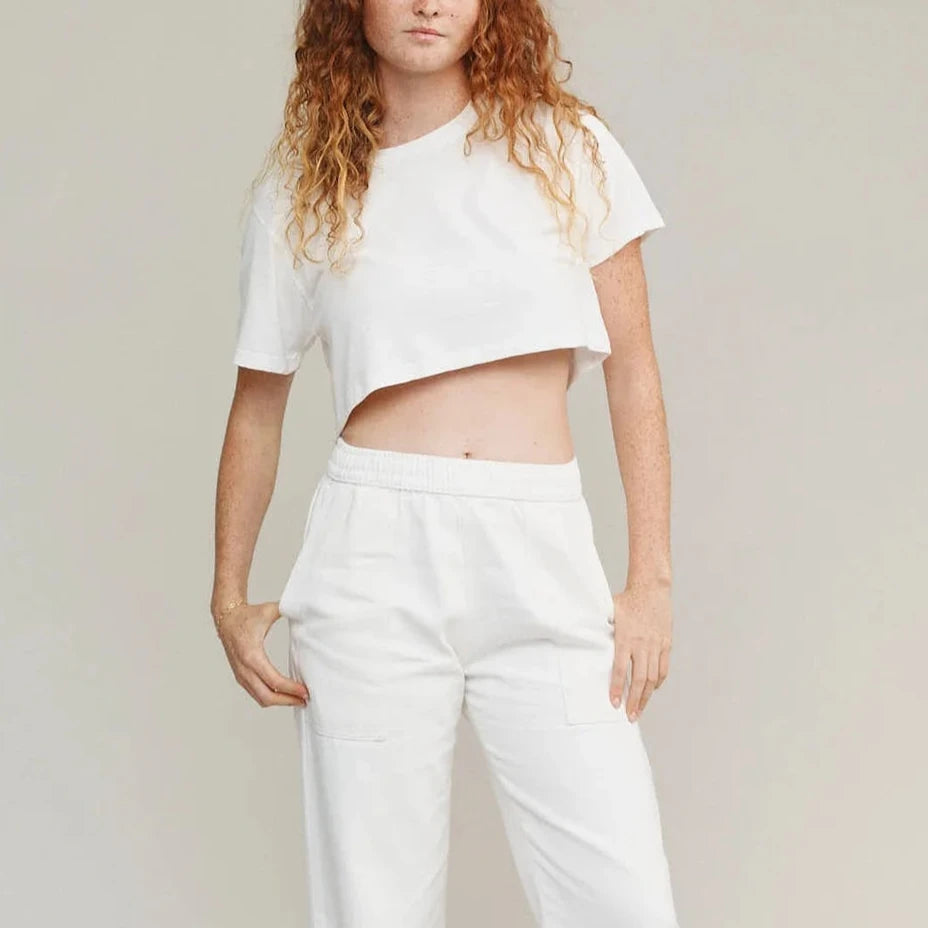 Super Cropped Lorel Tee in Washed White