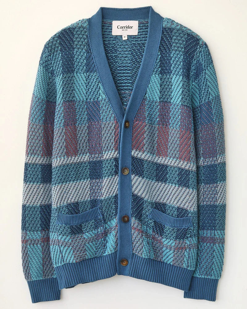 Blow Up Plaid Cardigan in Blue
