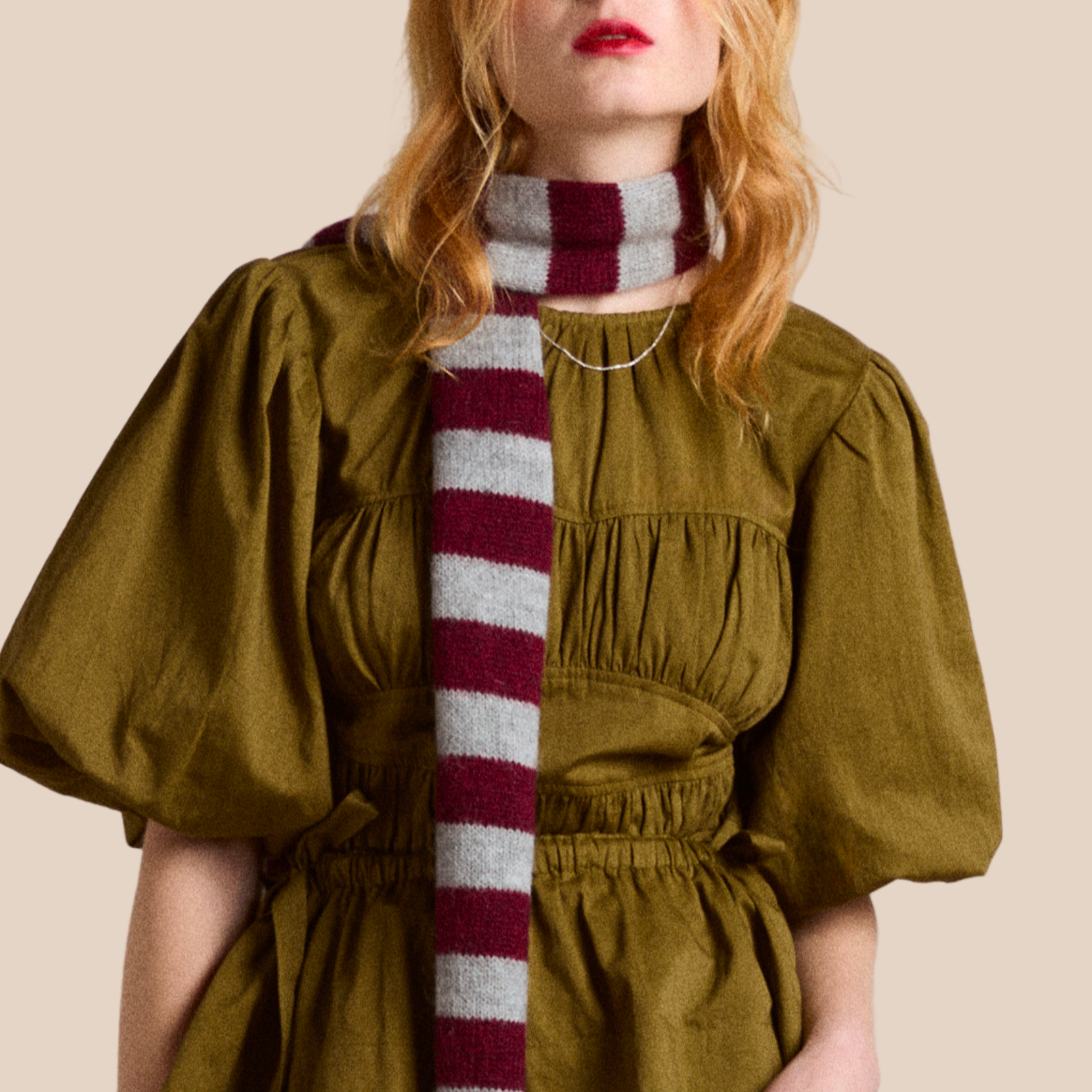 Stripe Skinny Scarf in Burg/Grey