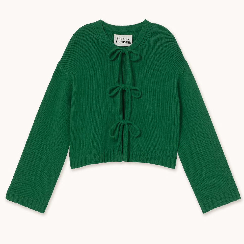 Tie Detail Cardigan in Dark Green