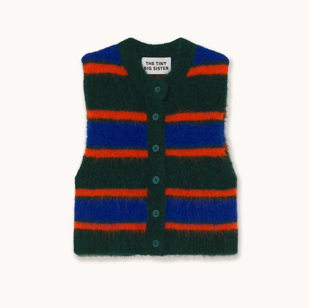 Fluffy Striped Vest in Bottle Green