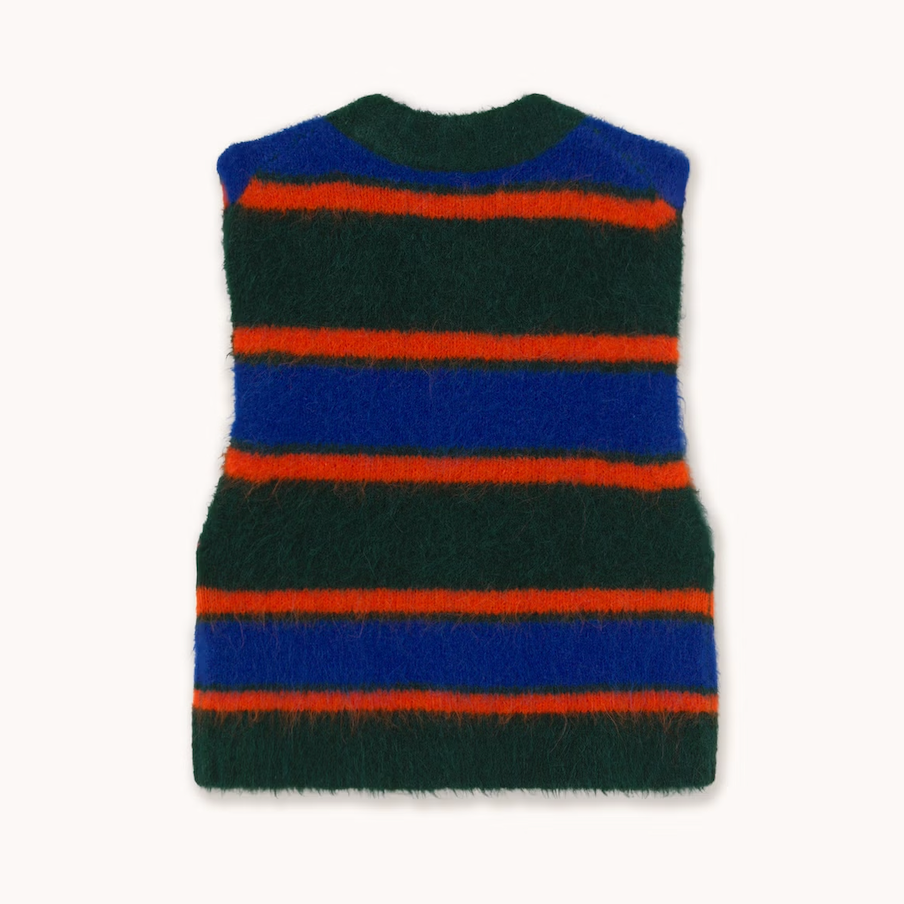 Fluffy Striped Vest in Bottle Green