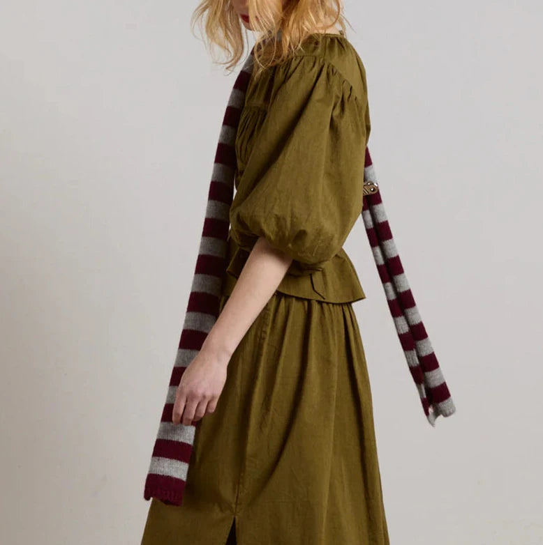 Stripe Skinny Scarf in Burg/Grey