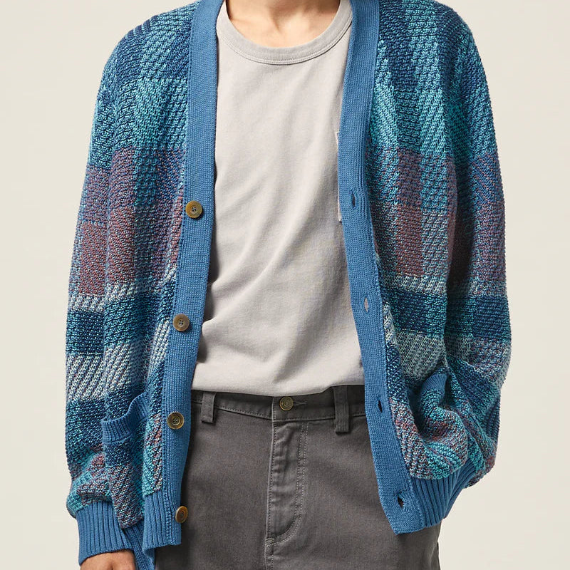 Blow Up Plaid Cardigan in Blue