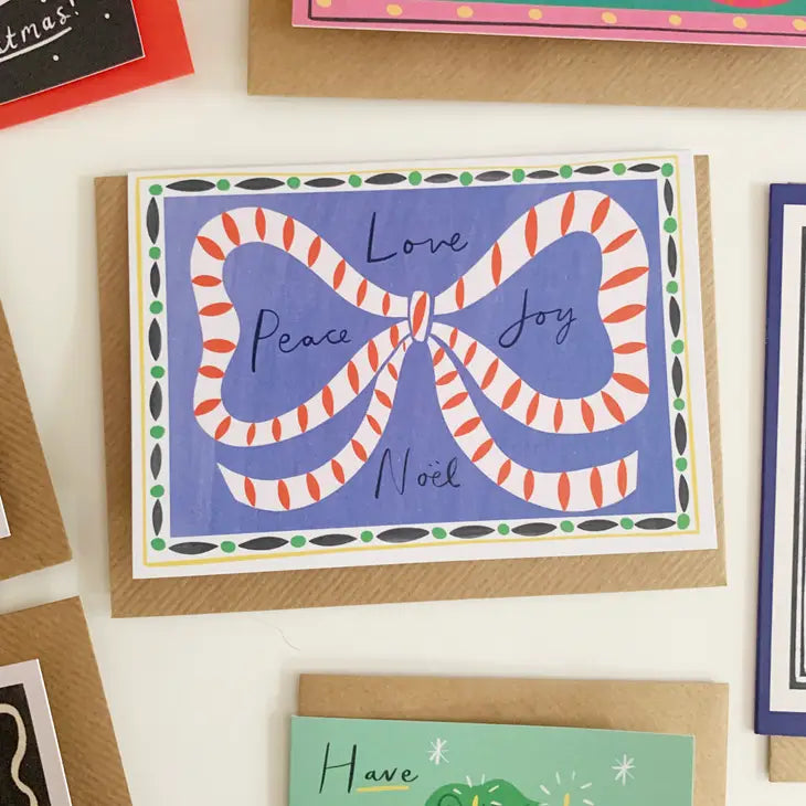 Blue Regency Bow Christmas Card