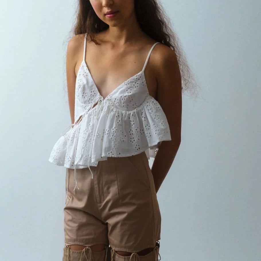 Kimchi Top in Milk Eyelet