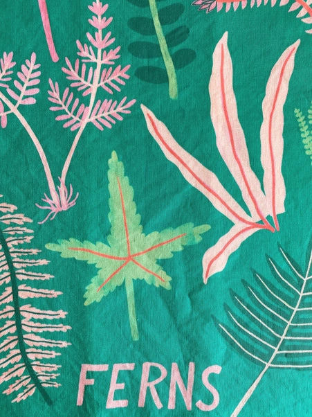 Pink & Green Fern Tea Towel