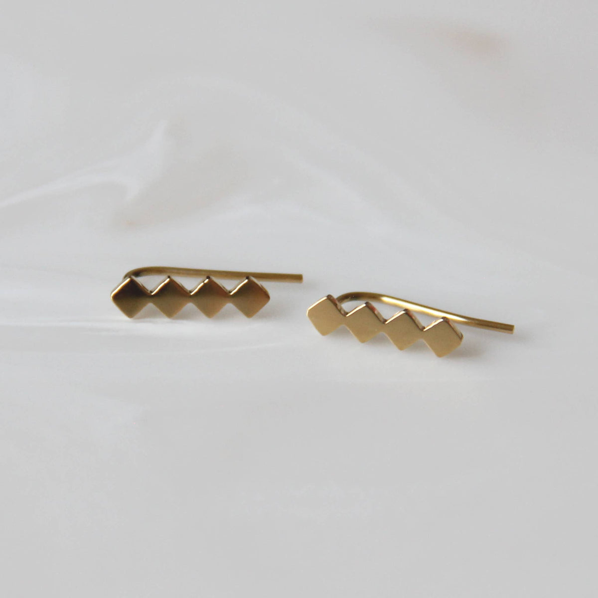 Square Ear Climbers in Gold