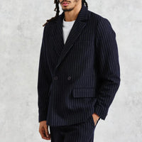 Gekko Blazer in Navy Pinstripe Wool