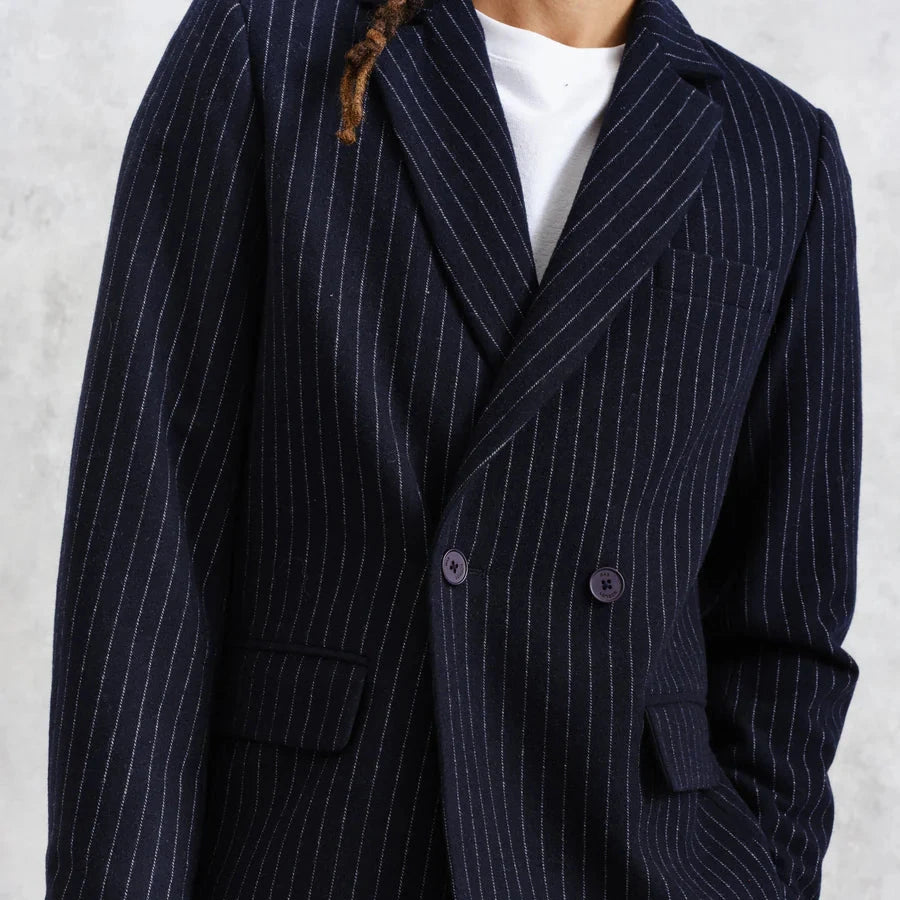 Gekko Blazer in Navy Pinstripe Wool