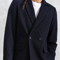 Gekko Blazer in Navy Pinstripe Wool