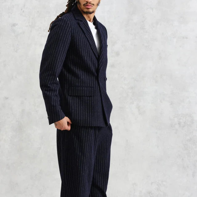 Gekko Blazer in Navy Pinstripe Wool