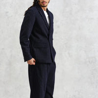 Gekko Blazer in Navy Pinstripe Wool