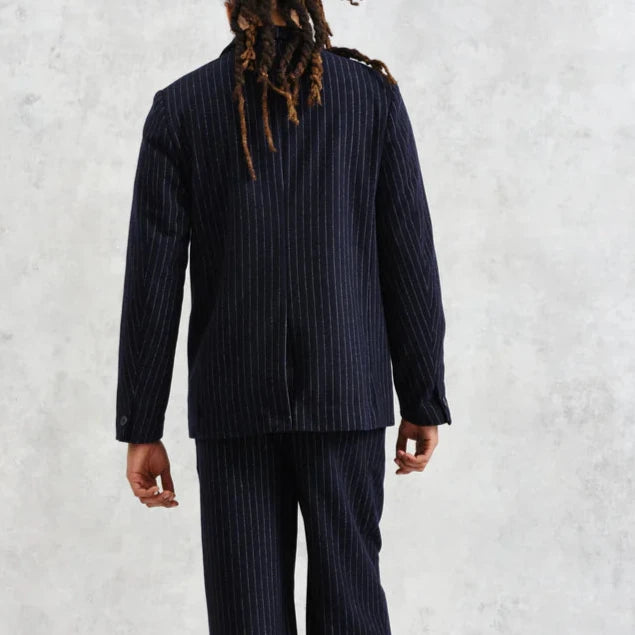 Gekko Blazer in Navy Pinstripe Wool