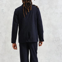 Gekko Blazer in Navy Pinstripe Wool
