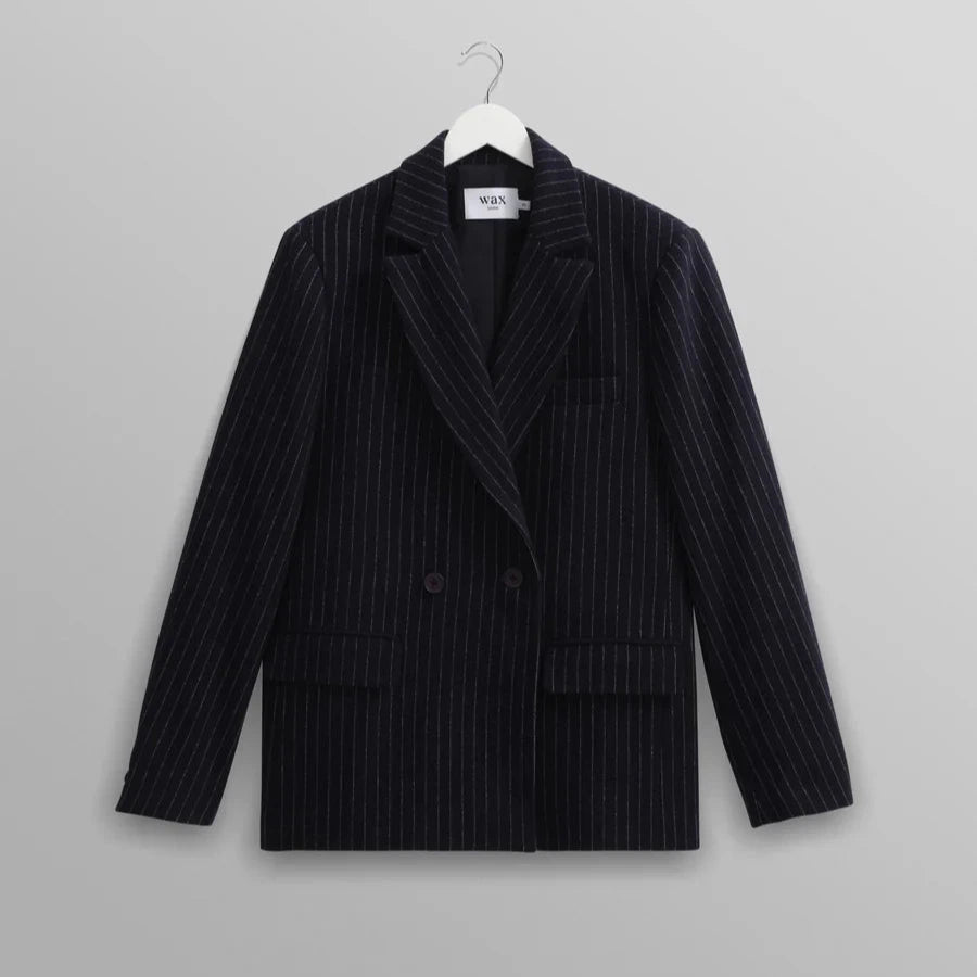 Gekko Blazer in Navy Pinstripe Wool