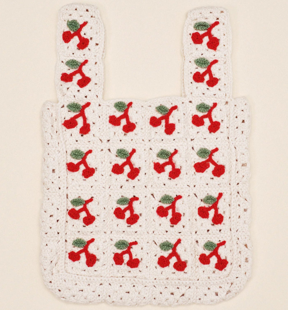 Cherries Crochet Shopper Bag in Ivory